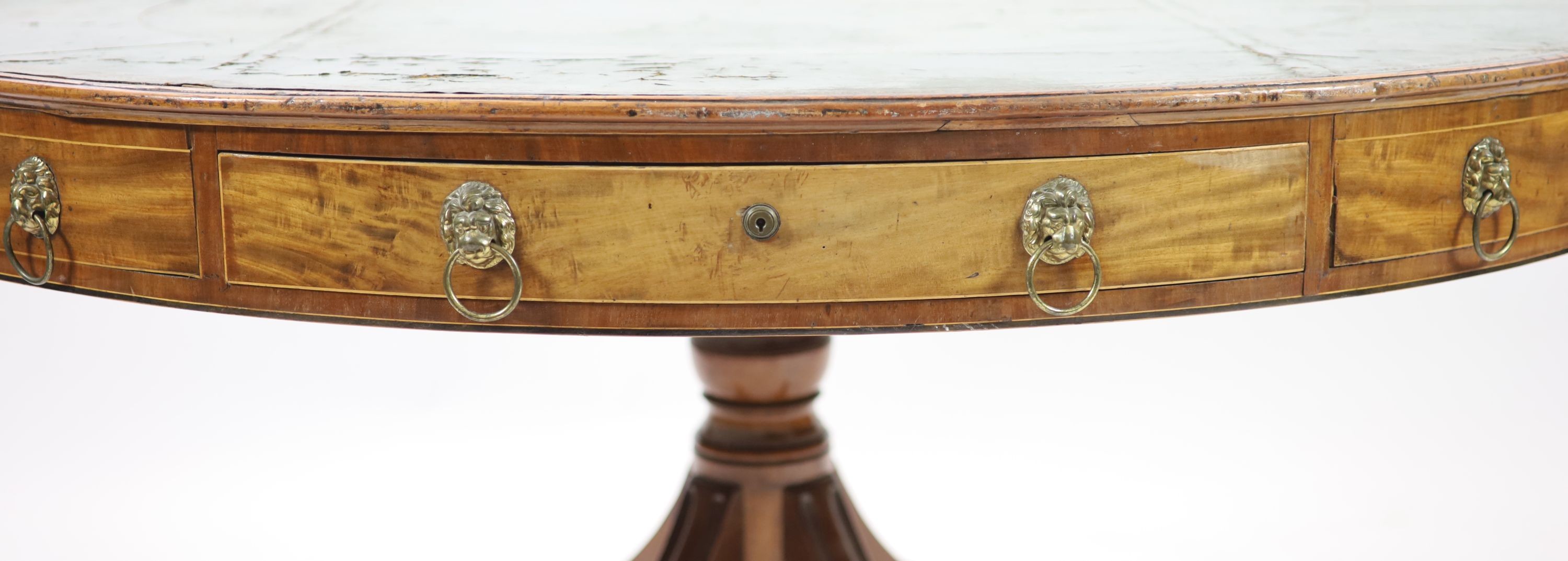 A Regency mahogany oval topped library table, H 78cm. Top 138 x 122cm.